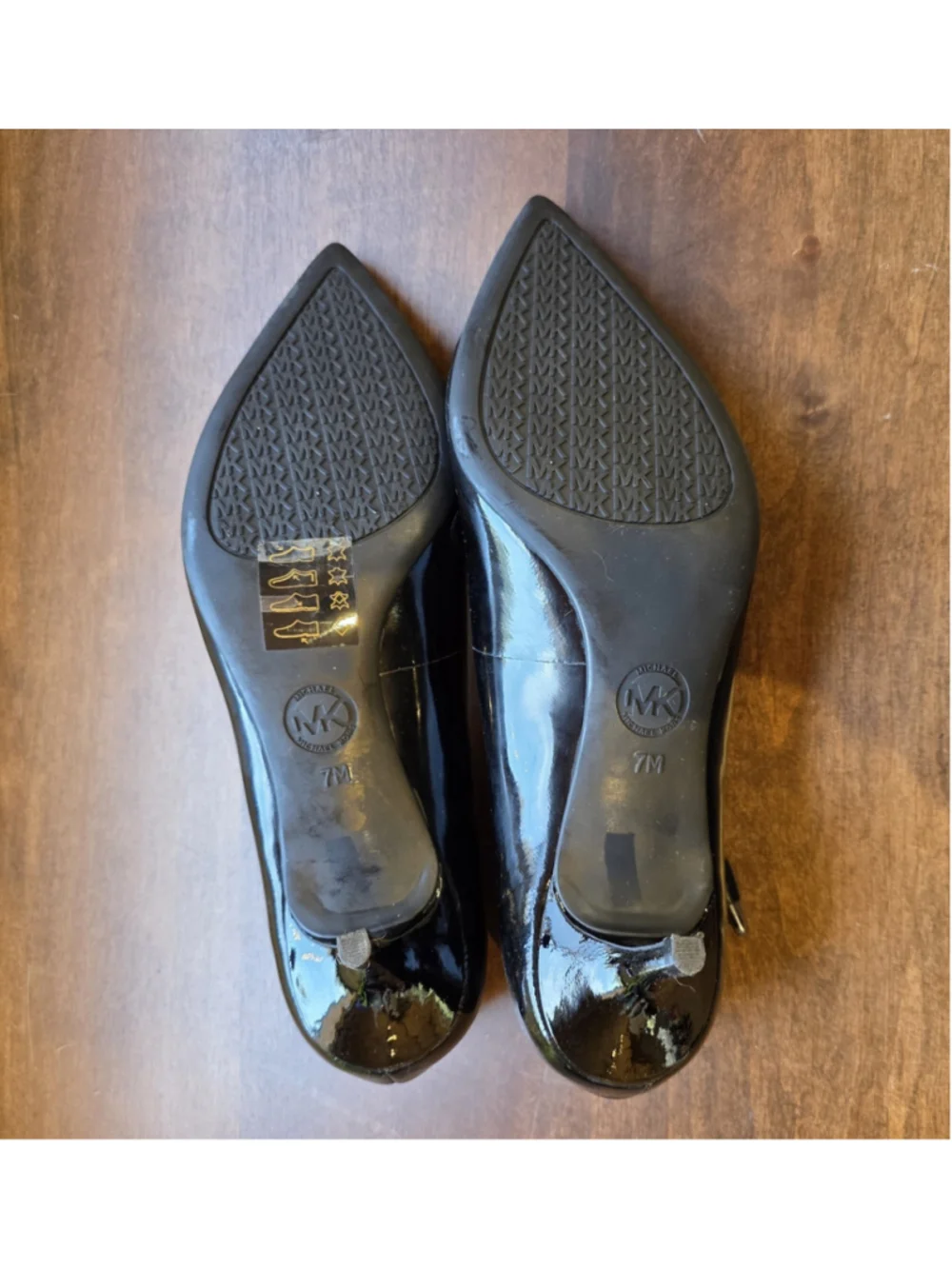 Michael Kors Black Patent Leather Pointed Toe MK Flex Kitten Heel Sz 7